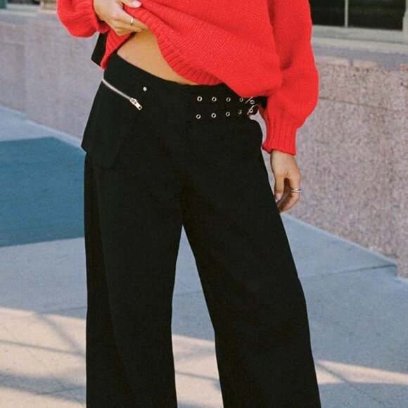 Pants - Wide Leg Jeans with Pockets
